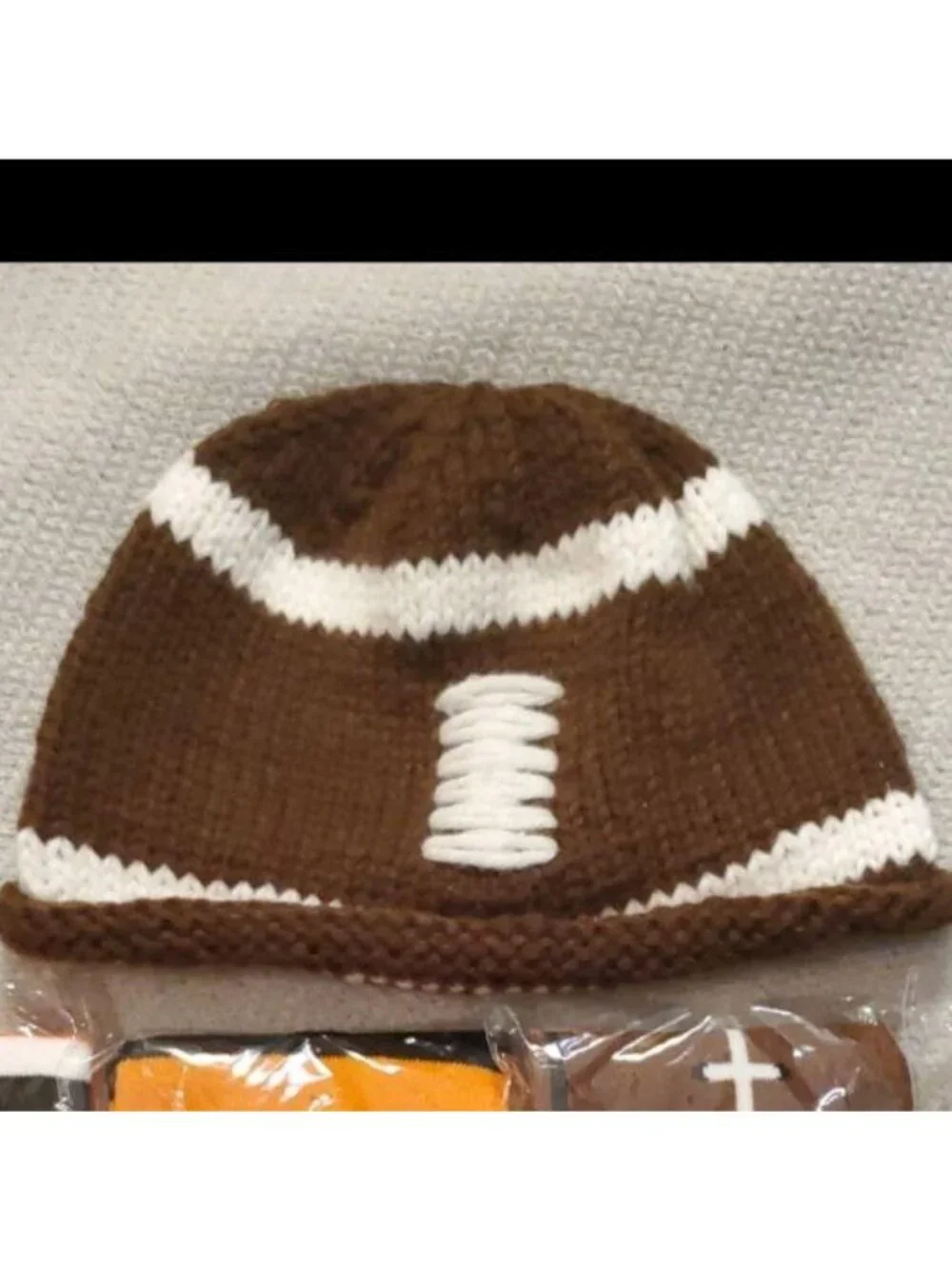 Beanie Hat Football Set Crochet Cap Leg Warmers Leggings Baby Boy Girl Knit New